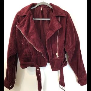 Free People Biker Jacket Burgundy Corduroy Size XS